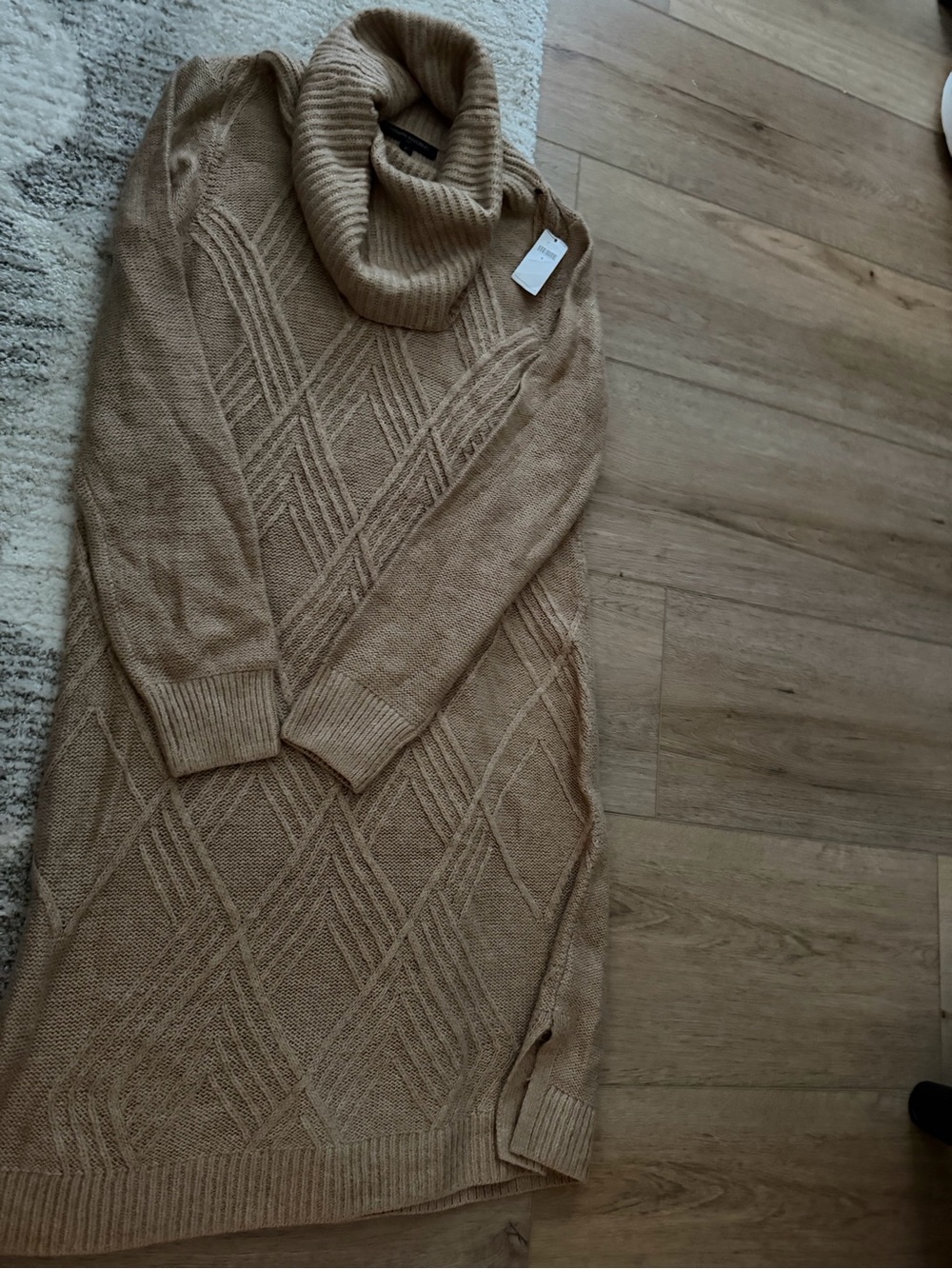 Banana Republic Camel Cable-Knit Turtleneck Sweater Dress